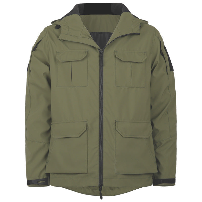 Men's technical hooded utility field jacket with four flap cargo pockets and two-way zipper – Cavarno