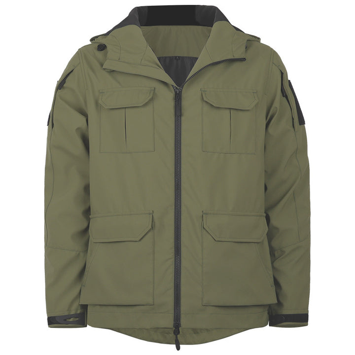 Men's technical hooded utility field jacket with four flap cargo pockets and two-way zipper – Cavarno