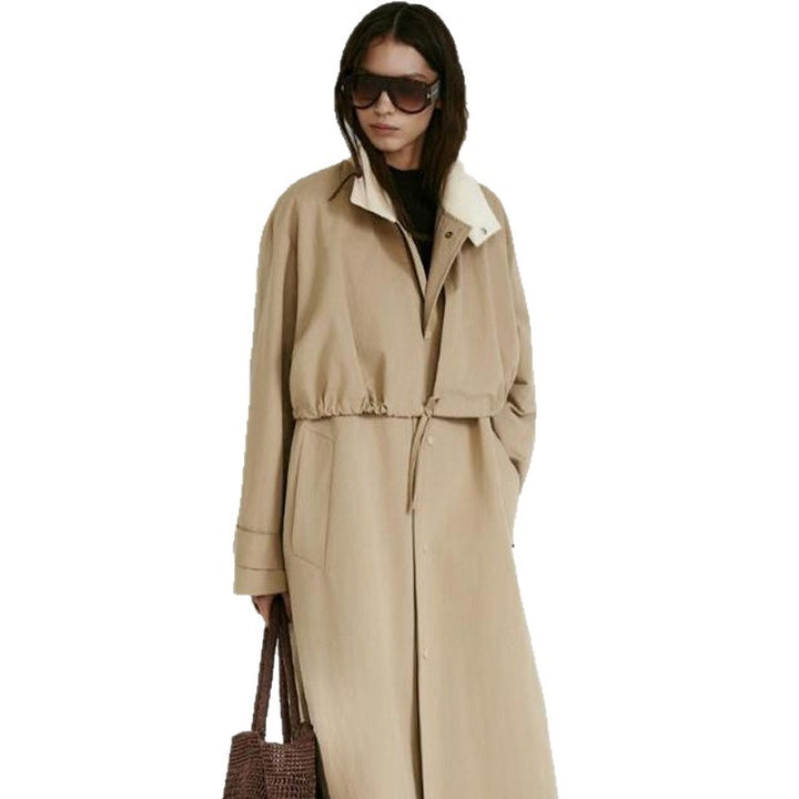 Damen Taillierter Mantel im Trenchcoat‑Stil mit Kordelzug‑Taille und Kontrastkragen Echoarchiv