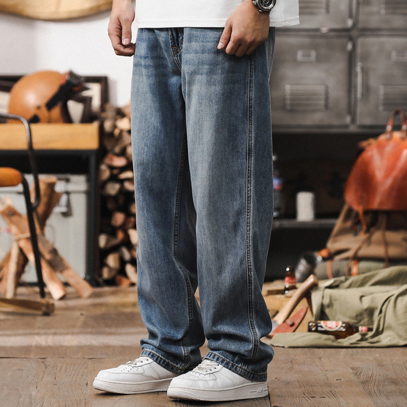Herren Lockere Straight‑Leg Denim‑Jeans mit leichter Used‑Waschung und tiefem Schritt Echoarchiv