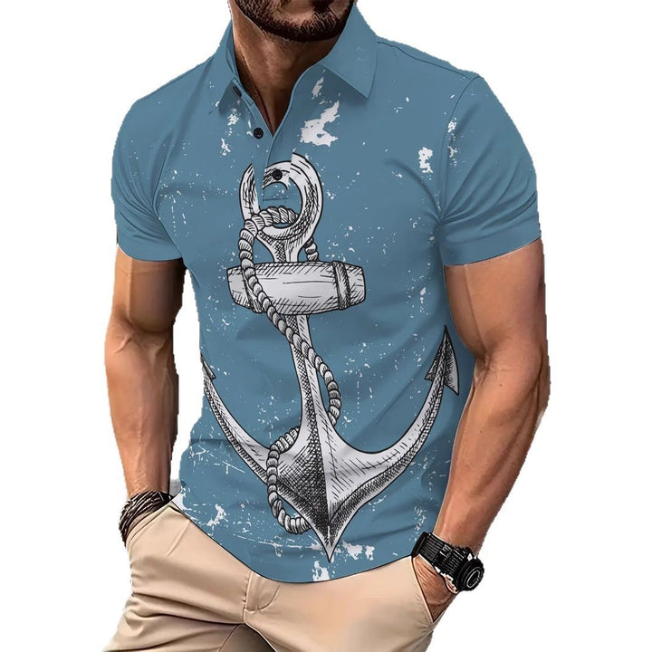 Herren Kurzarm Poloshirt mit maritimem Ankerdesign Echoarchiv