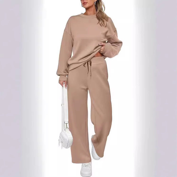 Damen zweiteiliges French-Terry Lounge-Set mit oversized Rundhals-Pullover und weitem Highwaist-Jogger – Avérine