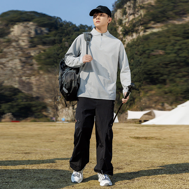 Herren Minimalistisches Halbzip-Sweatshirt mit technischem Jersey und verlängertem Saum Echo Archiv