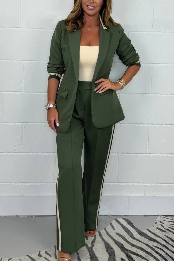 Damen nan tailliertes Longblazer-Hosen-Set mit Bügelfalte, weitem Bein und seitlicher Paspel Echo Archiv
