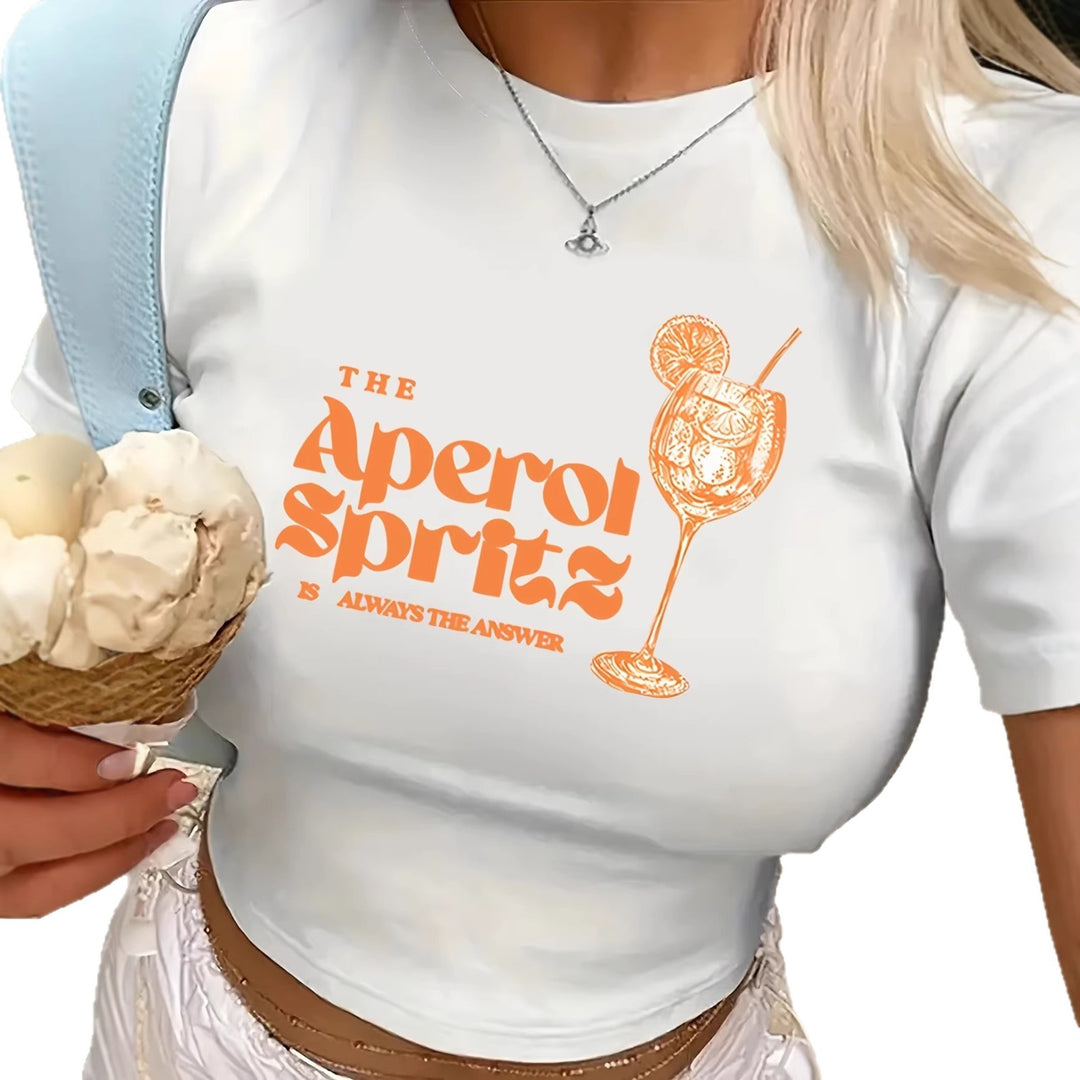 Damen Crop-T-Shirt mit kreativem Cocktail-Design Echo Archiv