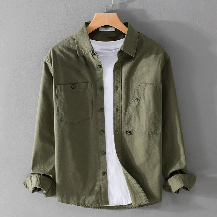 Herren Leichtes Hemdjacken-Overshirt aus Baumwolltwill mit asymmetrischer Brusttasche und lockerem Schnitt Echoarchiv