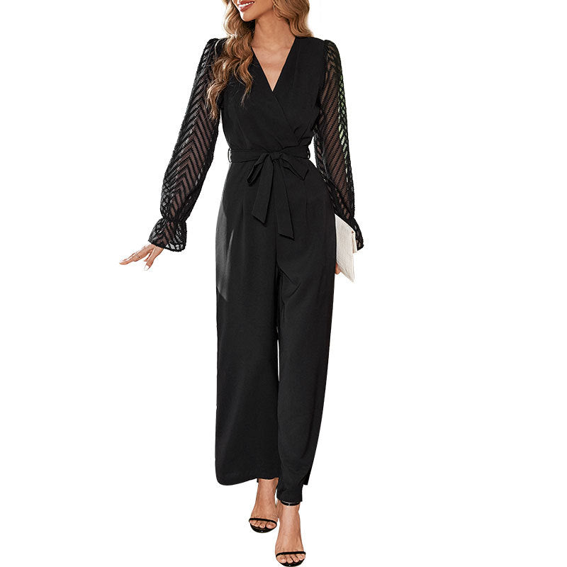 Damen Eleganter Overall mit schulterfreiem Design und transparenten Ärmeln Echo Archiv