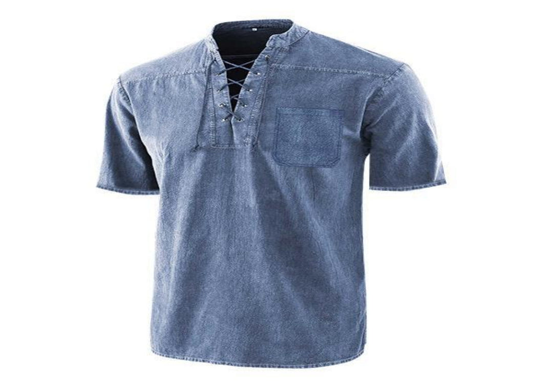 Herren Kurzarm Hemd mit modernem Schnürdesign und Brusttasche Echoarchiv