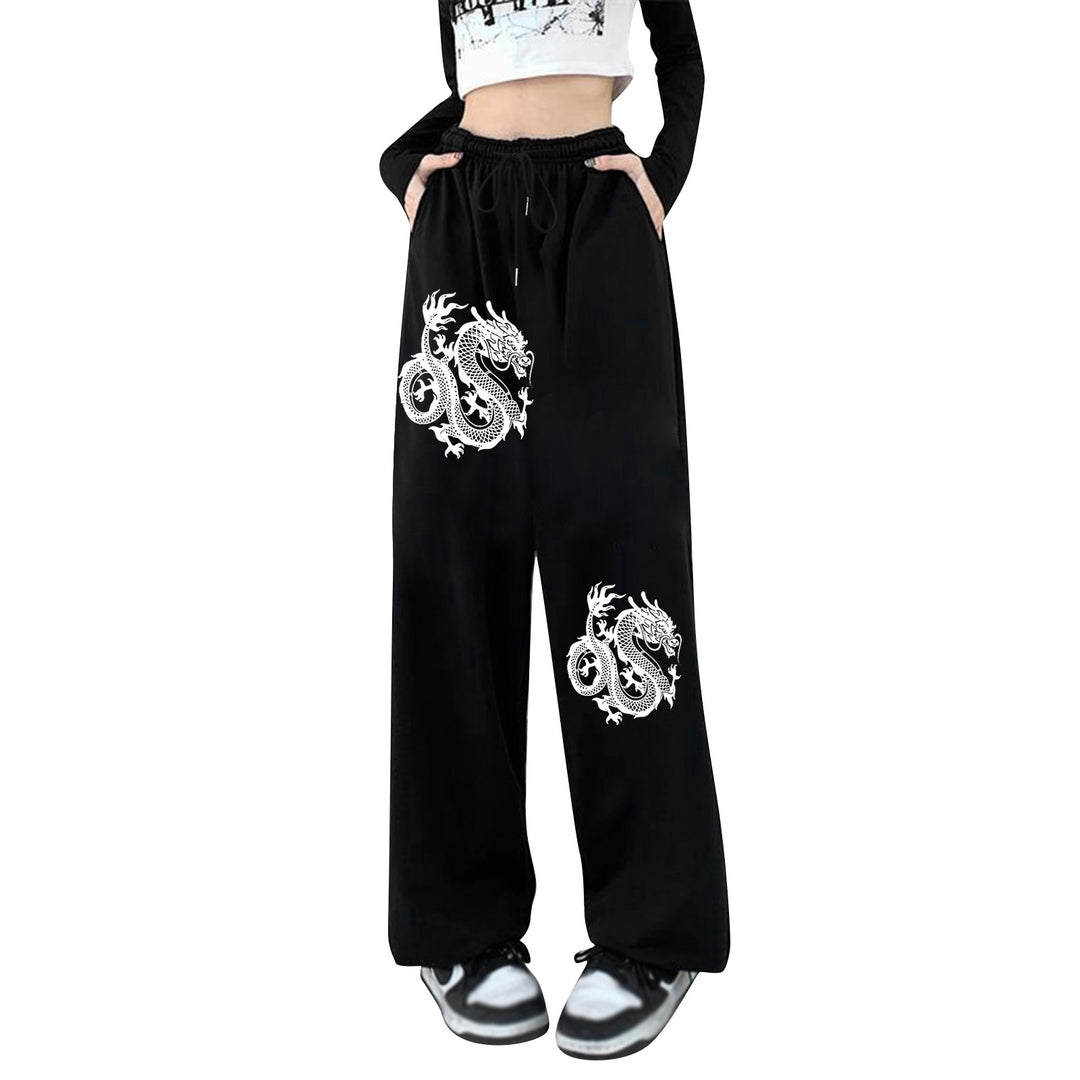 Damen weite Jogginghose hochgeschnitten mit seitlichem Statementprint und elastischem Bund – Avélisse