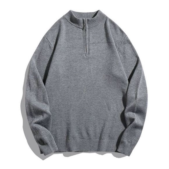 Herren Feinstrick-Halbzippullover in Merino‑Optik mit Stehkragen und gerippten Bündchen Echo Archiv