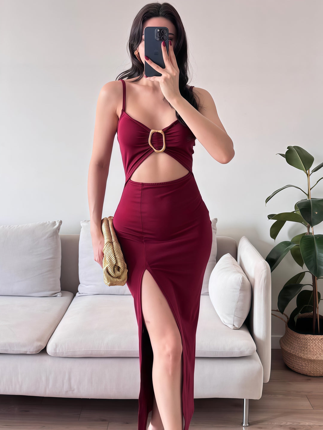 Damen Figurbetontes Maxikleid mit Cut-Outs und elegantem Gürtel Echo Archiv