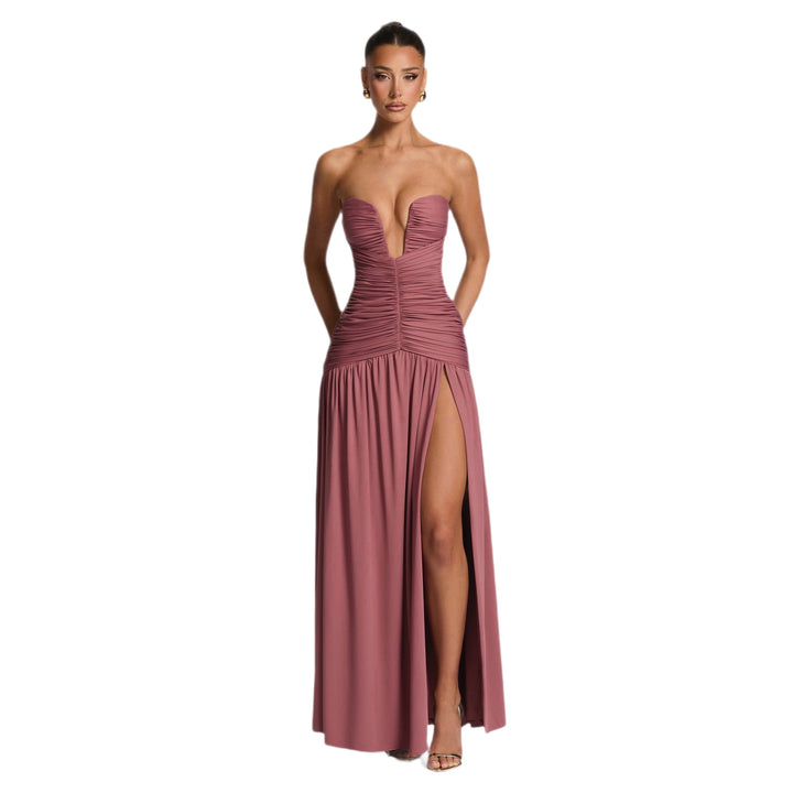 Damen Abendkleid mit tiefem V-Ausschnitt und eleganter Drapierung Echo Archiv