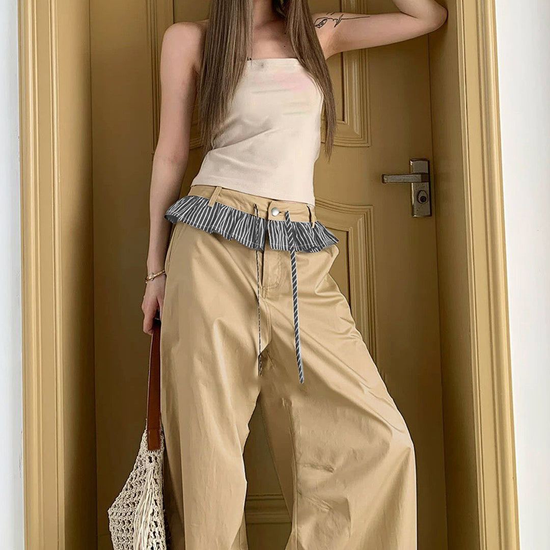 Damen Weite Freizeithose mit Rüschendetails und verstellbarem Bund Echo Archiv