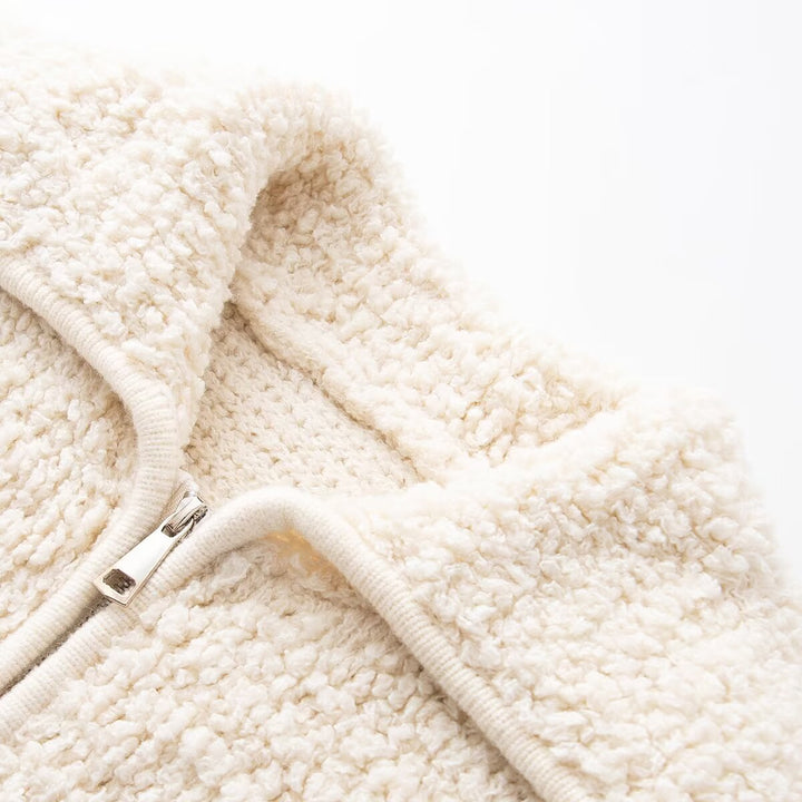 Damen Teddy-Fleece Kurzjacke mit weitem Umlegekragen und durchgehendem Reißverschluss Echo Archiv