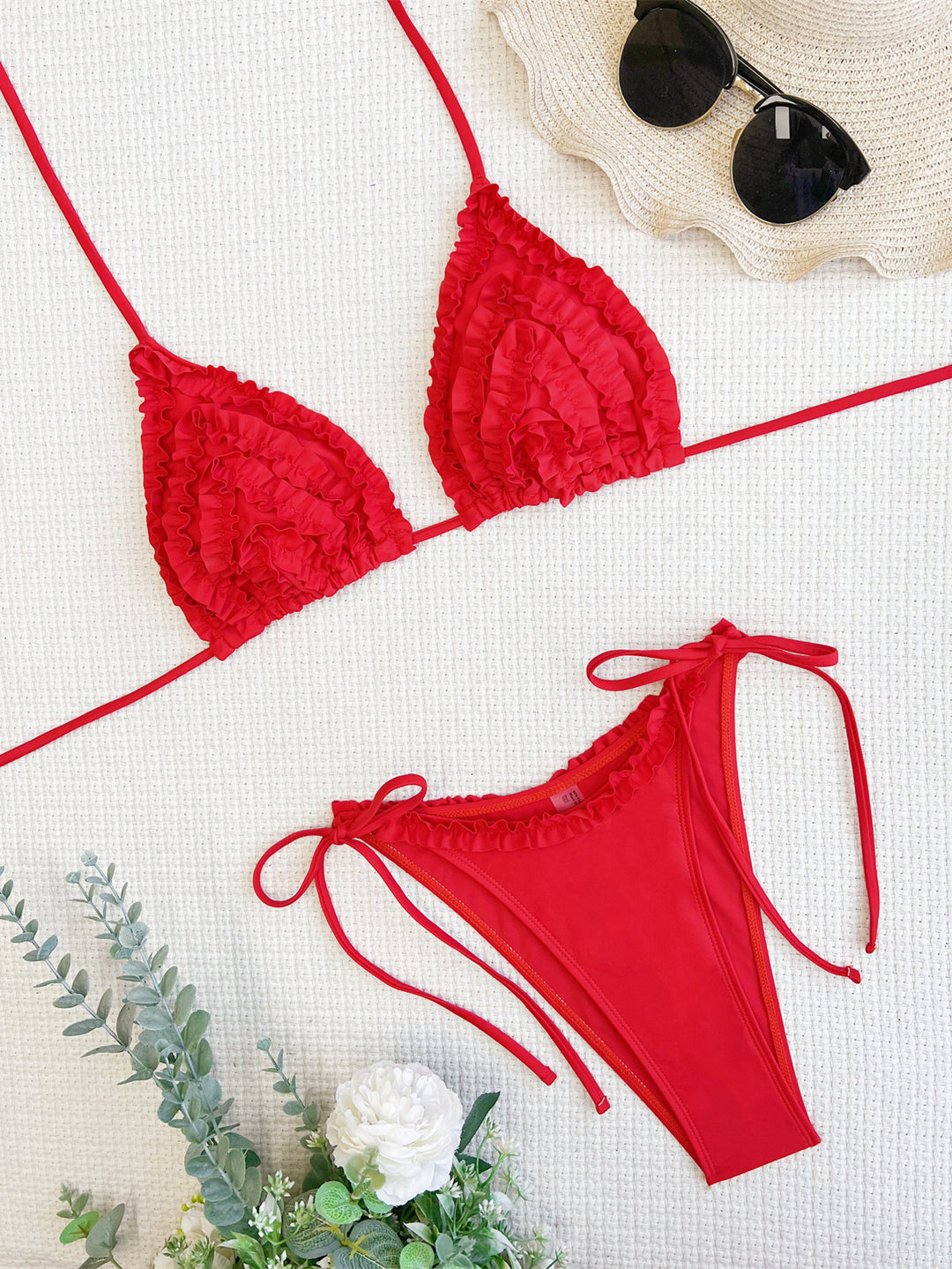 Damen Triangel-Bikini mit Rüschendesign und verstellbaren Bindebändern Echo Archiv