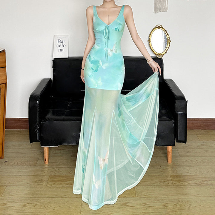 Damen Maxikleid mit transparenten Schichten und floralem Muster Echo Archiv
