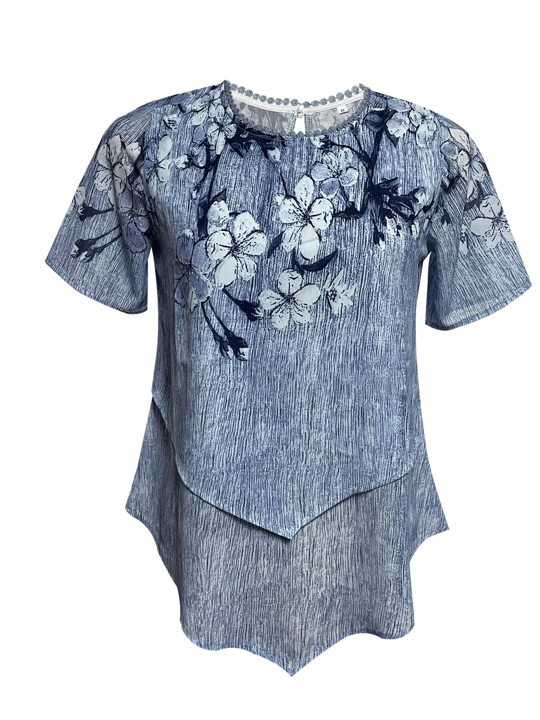 Damen nan zweilagiges Blusenkleid mit asymmetrischem Stufensaum, floraler Druckpasse und Flügelärmeln Echo Archiv