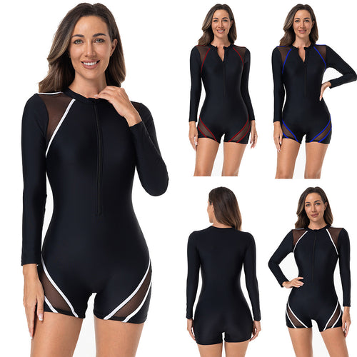 Damen Sportlicher Langarm-Schwimmanzug mit atmungsaktiven Netz Einsätzen Echo Archiv