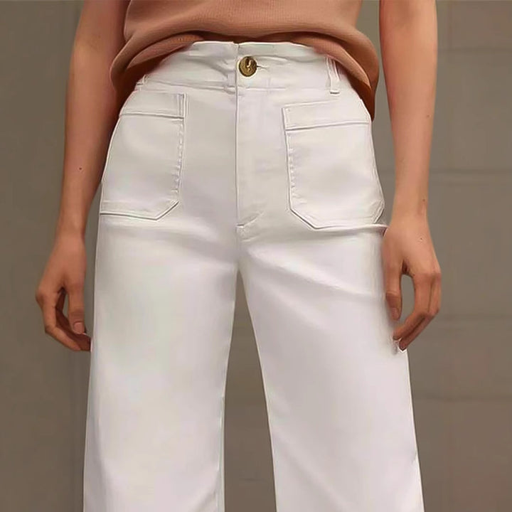 Damen Weite Culotte-Jeans mit gesticktem Blumenmuster Echo Archiv