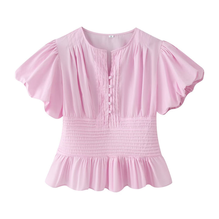 Damen Romantische Bluse mit Puffärmeln, Kellerfalten‑Blende und gesmokter Taille Echo Archiv