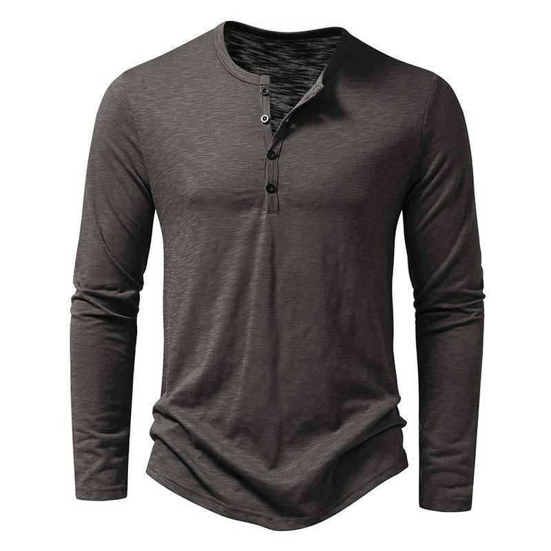 Herren Langarm Henley-Shirt mit Knopfleiste und leichtem Stoff Echoarchiv