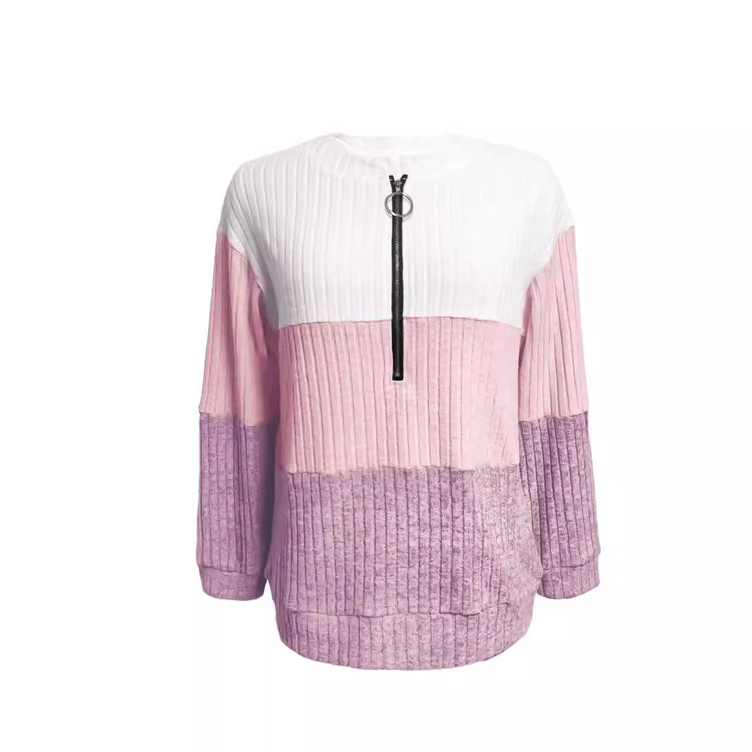 Damen nan gerippter Longpullover mit Ringreißverschluss und Colorblock-Struktur Echo Archiv