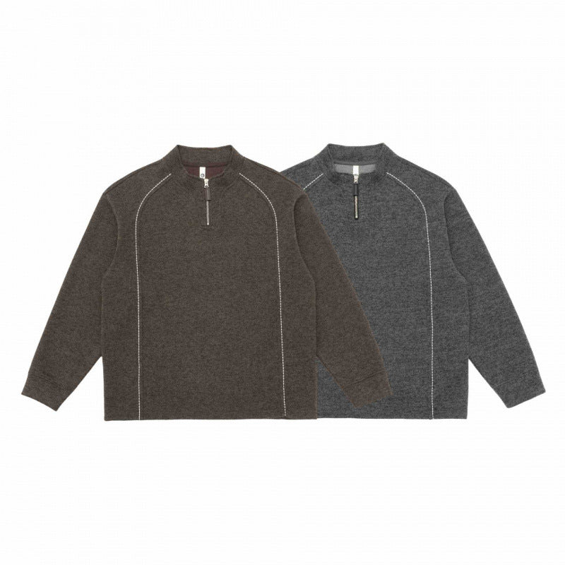 Herren Halbzip-Strickpullover mit Stehkragen, Raglanärmeln und Kontraststeppung Echo Archiv