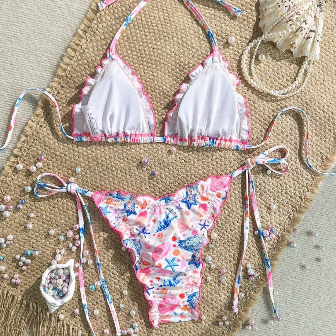 Damen fröhlicher Blumenmuster-Bikini mit Rüschen – Maréssa