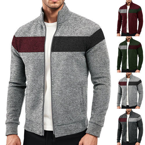 Herren sportlicher Stehkragenpullover mit kontrastierenden Farbbereichen und hochwertiger Baumwolle Echoarchiv