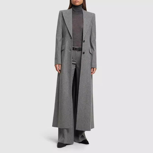 Damen Maxilanger Wollmix-Blazermantel mit markanter Schulterpartie Echoarchiv