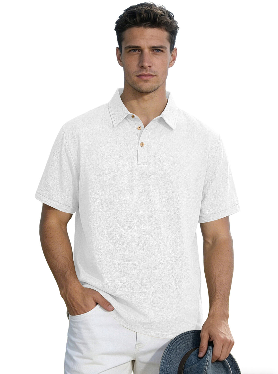 Herren nan legeres Kurzarm-Polo mit Hemdkragen, Kurzknopfleiste und strukturierter Baumwollmischung Echo Archiv