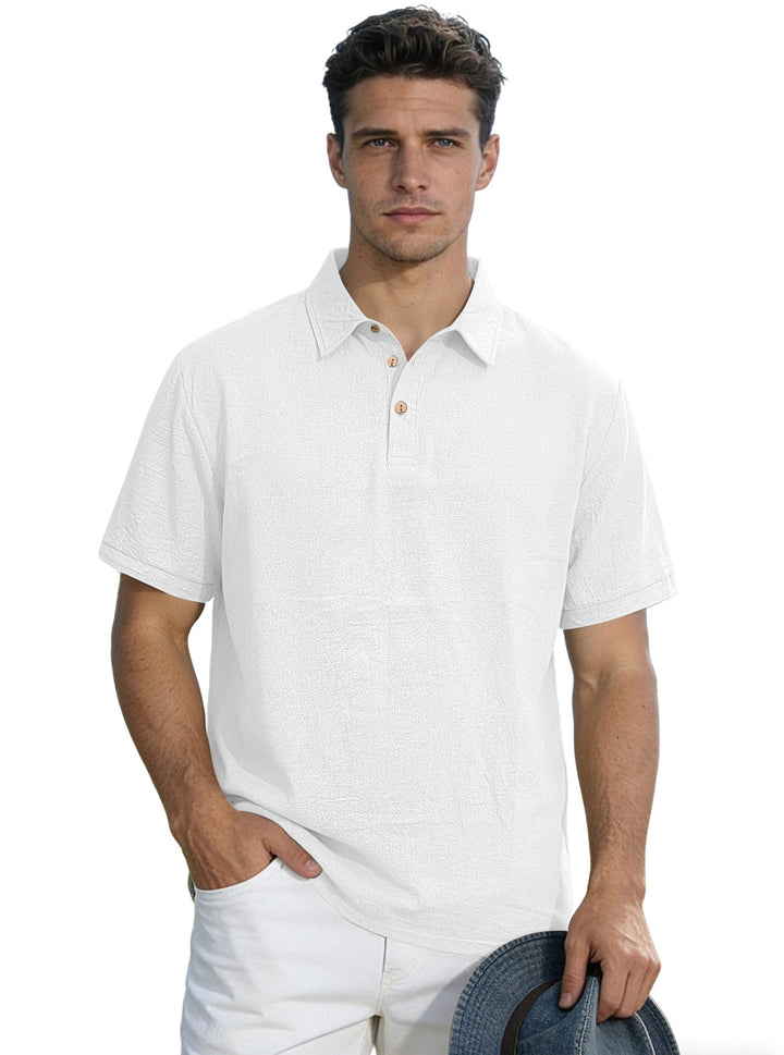 Herren nan legeres Kurzarm-Polo mit Hemdkragen, Kurzknopfleiste und strukturierter Baumwollmischung Echo Archiv