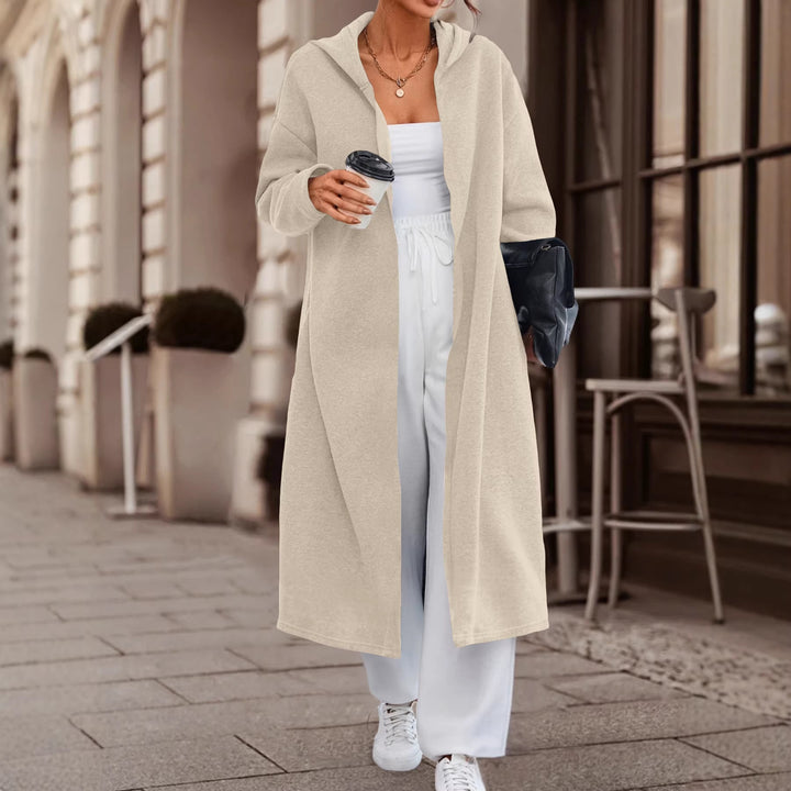 Damen Langer Oversize Kapuzenmantel mit offener Front und weichem Fleece – Célinea