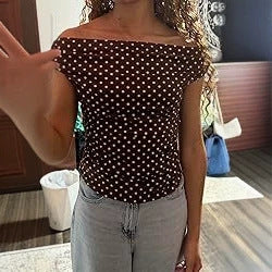 Damen Schulterfreies tailliertes Polka‑Dot Top mit geraffter Seitennaht Echo Archiv