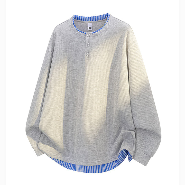 Unisex Oversize Henley-Langarmshirt mit Rippenstruktur und Einsatzlayer Echoarchiv