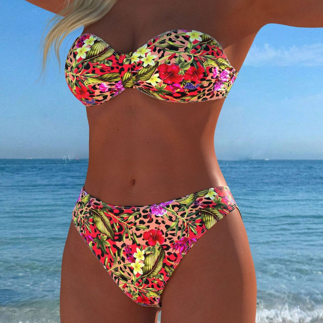 Damen Bandeau-Bikini mit floralem Muster und hohem Beinausschnitt Echo Archiv