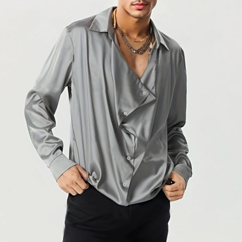 Herren Elegantes Langarmhemd mit drapierter Knopfleiste und seidigem Finish Echoarchiv