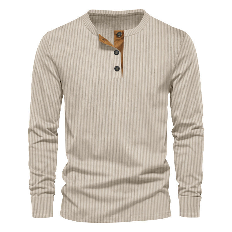 Herren Langarm Henley-Shirt mit strukturiertem Rippdesign und modischen Knopfdetails Echoarchiv