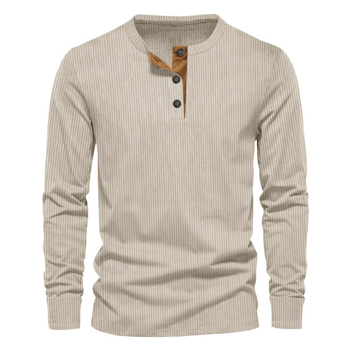 Herren Langarm Henley-Shirt mit strukturiertem Rippdesign und modischen Knopfdetails Echoarchiv
