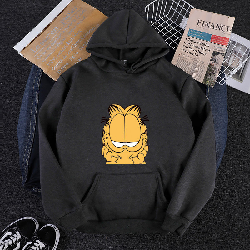 Unisex Kapuzensweatshirt mit großflächigem Comicgesicht-Print, weichem Fleece-Innenfutter und Kängurutasche – Auréline