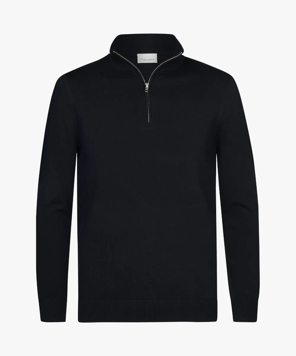Herren feiner Troyer mit kurzem Reißverschluss, geripptem Saum und Merino-Mix – Cavarno