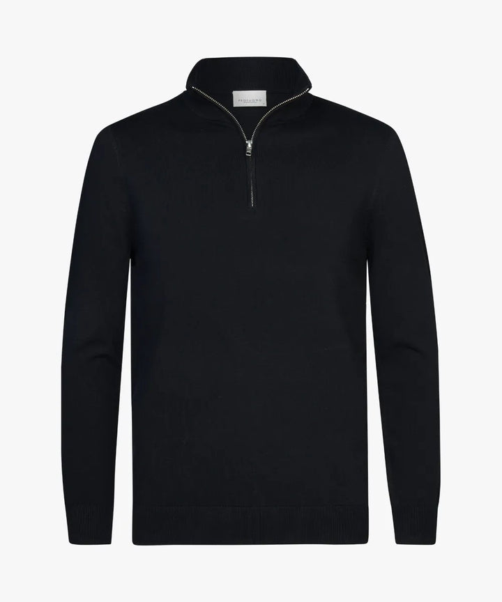Herren feiner Troyer mit kurzem Reißverschluss, geripptem Saum und Merino-Mix – Cavarno