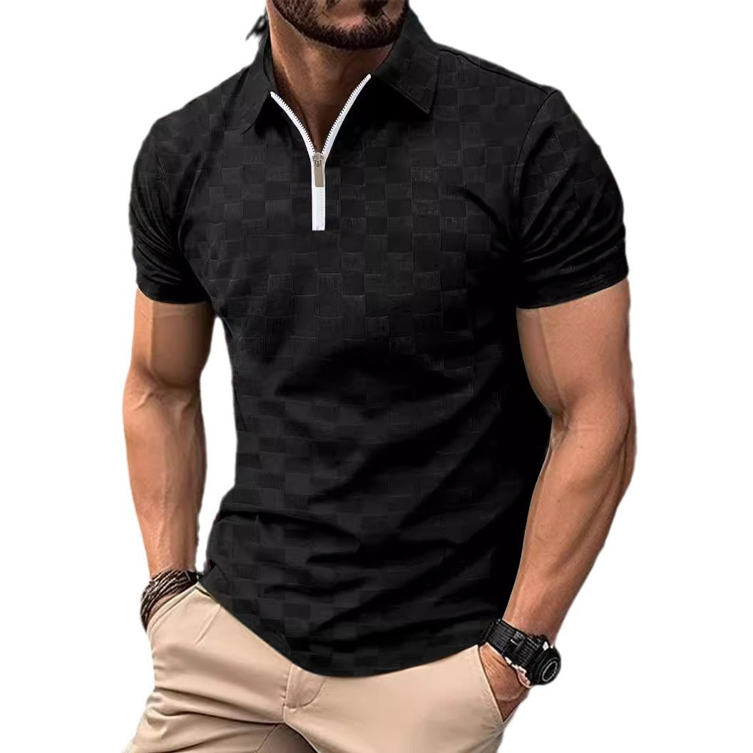 Herren sportliches Kurzarm-Polohemd mit Reißverschluss und strukturiertem Design Echoarchiv