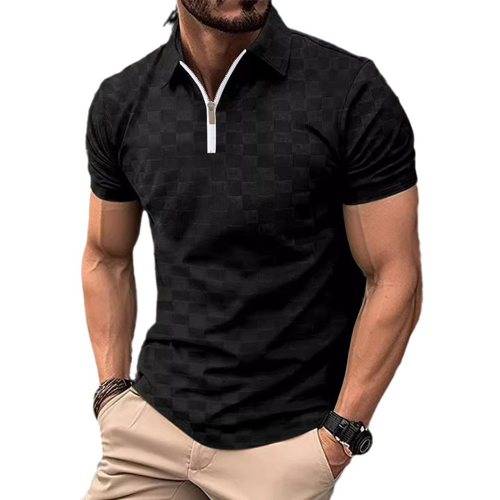 Herren sportliches Kurzarm-Polohemd mit Reißverschluss und strukturiertem Design Echoarchiv