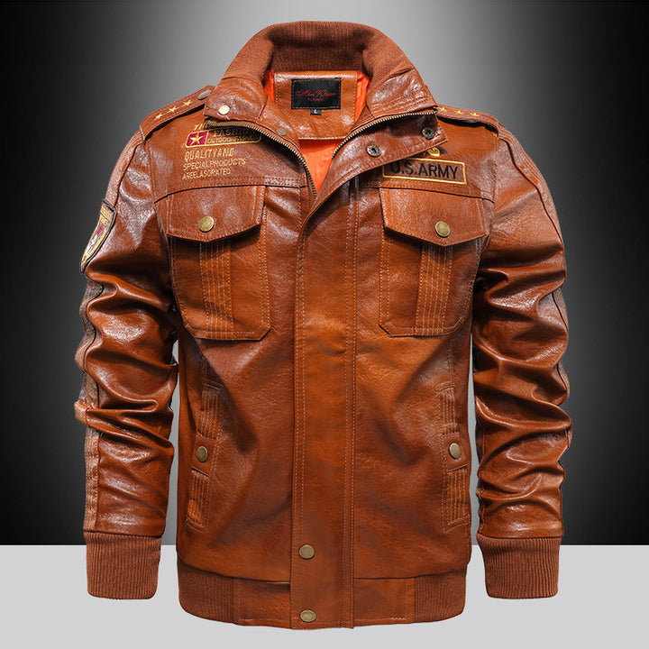 Herren Urbaner Pilot‑Lederblouson im Military‑Look mit Stehkragen und Schulterklappen Echo Archiv