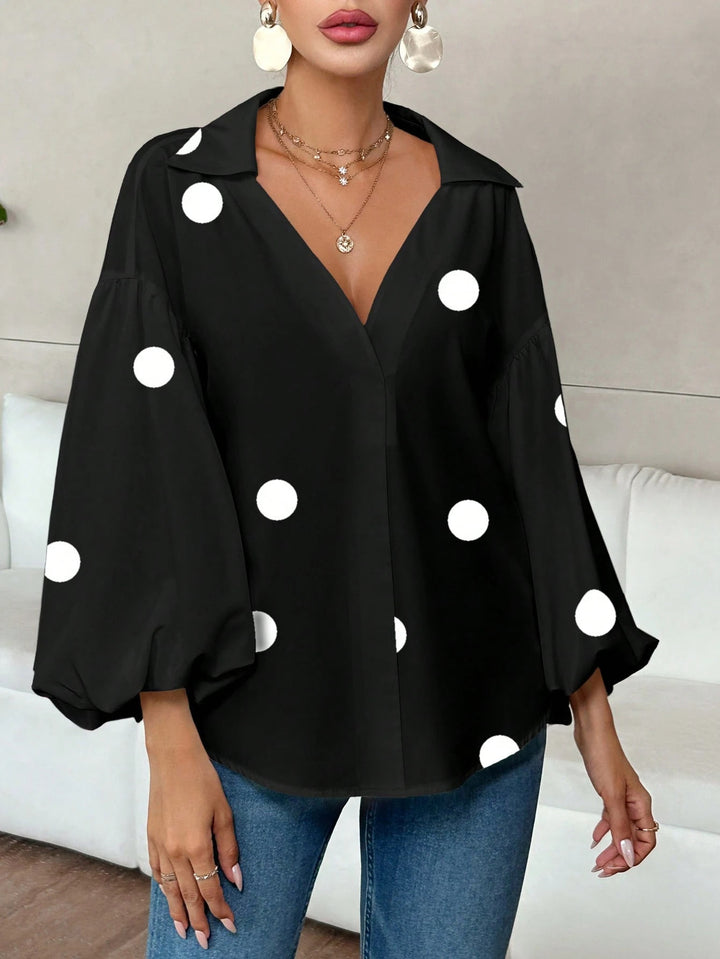 Damen Oversize-Bluse mit voluminösen Puffärmeln und Punktmuster Echo Archiv