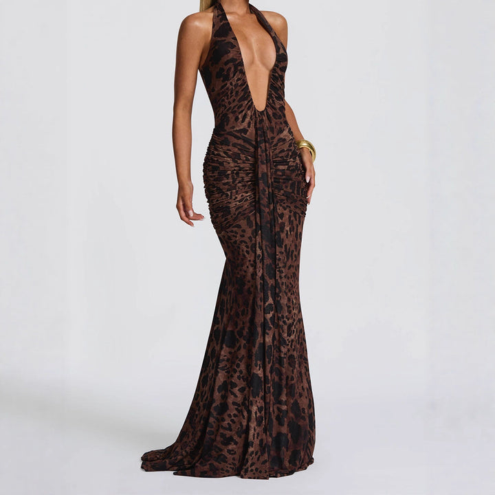 Damen Elegantes Glamour-Kleid mit tiefem V-Ausschnitt und Raffung Echo Archiv