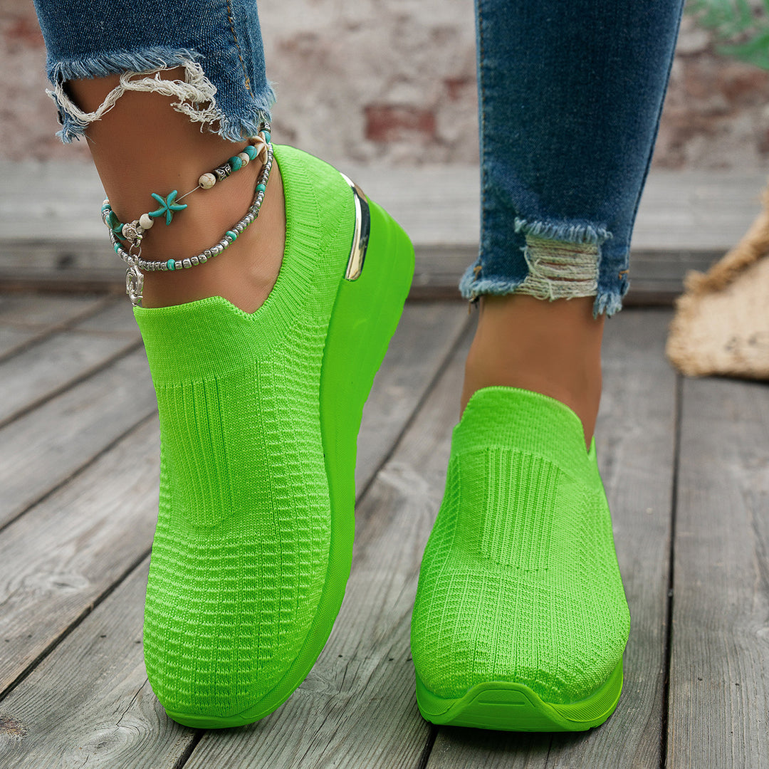 Damen  Sock-Sneaker mit elastischem Strickoberteil Leopardmuster und keilprofilsohle Echo Archiv