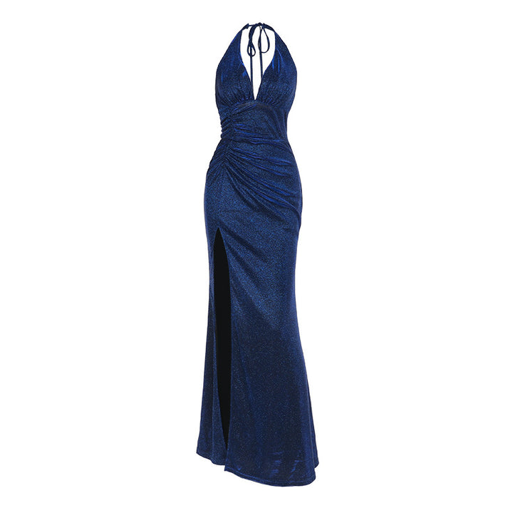 Damen Glamouröses Maxikleid mit tiefem V-Ausschnitt und raffiniertem Rüschendesign Echo Archiv