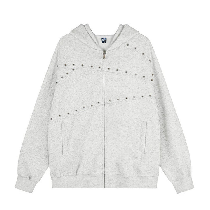 Damen Kapuzen‑Sweatjacke im Oversize‑Used‑Look mit Nietverzierung und durchgehendem Reißverschluss Echoarchiv